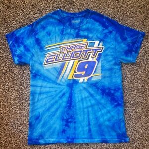 100% Authentic Gently USED Medium Chase Elliot #9 Nascar Blue Tie Dye Shirt